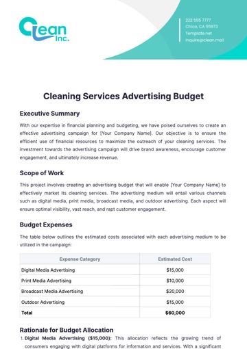 Free Cleaning Services Advertising Budget Template to Edit Online Free Cleaning Services Advertising Budget Template to Edit Online
