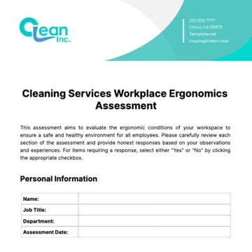 Free Cleaning Services Workplace Ergonomics Assessment Template to Edit Online