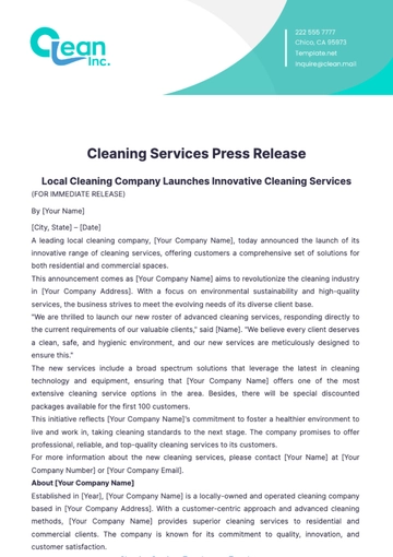 Free Cleaning Services Press Release Template to Edit Online