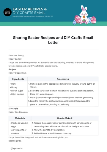 Free Sharing Easter Recipes and DIY Crafts Email Letter Template to Edit Online