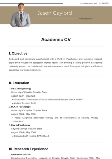 Free Academic CV Template to Edit Online
