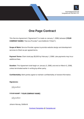 Free One Page Contract Template to Edit Online