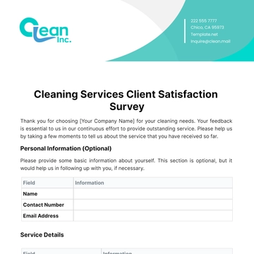 Free Cleaning Services Client Satisfaction Survey Template to Edit Online