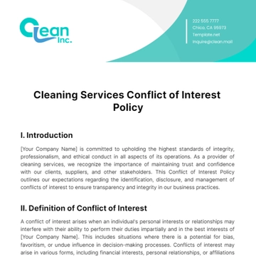 Free Cleaning Services Conflict of Interest Policy Template to Edit Online
