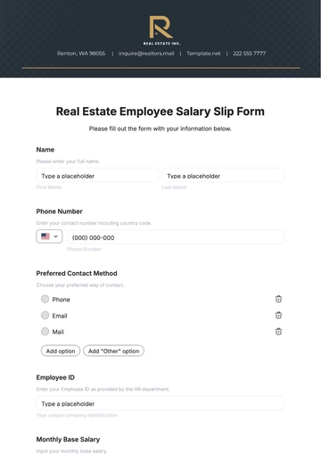 Real Estate Employee Salary Slip Form Template - Edit Online & Download