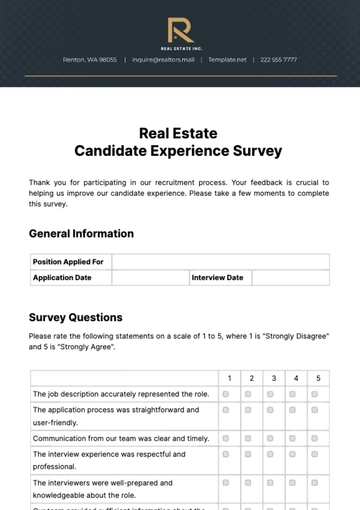 Free Real Estate Candidate Experience Survey Template to Edit Online
