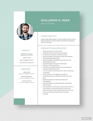 Health Editor Resume