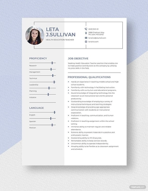 Health Education Teacher Resume