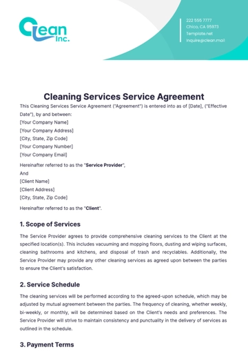 Free Cleaning Services Service Agreement Template to Edit Online