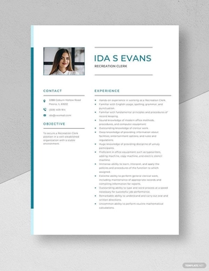 Recreation Clerk Resume