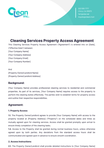 Free Cleaning Services Property Access Agreement Template to Edit Online