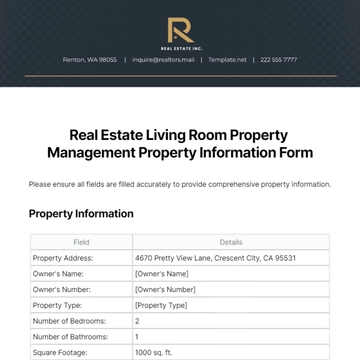 Free Real Estate Living Room Property Management Property Information Form Template to Edit Online