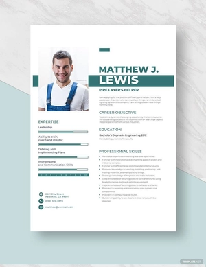 Pipe Layer's Helper Resume