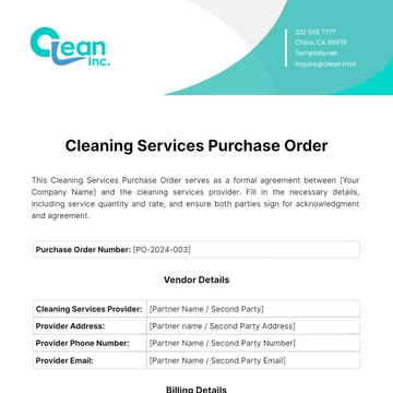 Free Cleaning Services Purchase Order Template to Edit Online