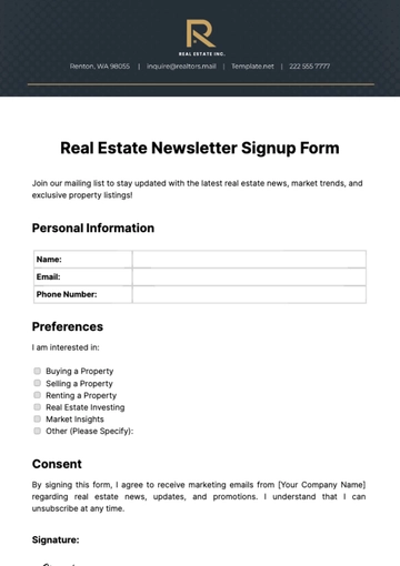 Free Real Estate Newsletter Signup Form Template to Edit Online Free Real Estate Newsletter Signup Form Template to Edit Online