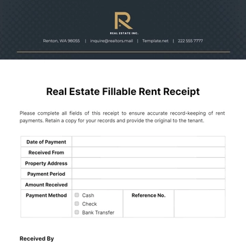 Free Real Estate Fillable Rent Receipt Template to Edit Online