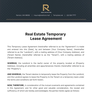 Free Real Estate Temporary Lease Agreement Template to Edit Online
