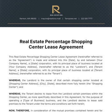 Free Real Estate Percentage Shopping Center Lease Agreement Template to Edit Online