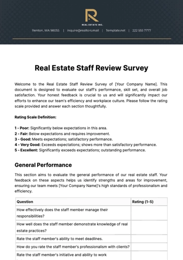 Free Real Estate Staff Review Survey Template to Edit Online