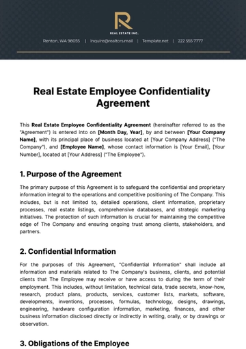 Free Real Estate Employee Confidentiality Agreement Template to Edit Online