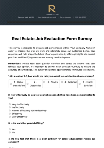 Free Real Estate Job Evaluation Form Survey Template to Edit Online