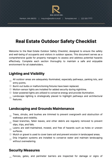 Free Real Estate Outdoor Safety Checklist Template to Edit Online