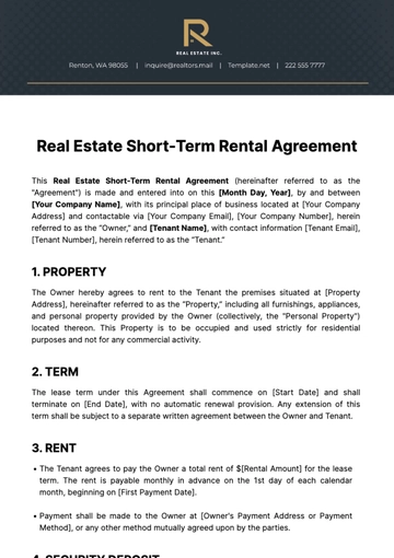 Free Real Estate Short-Term Rental Agreement Template to Edit Online