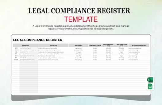 Legal Compliance Register Template