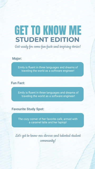 Free Get to Know Me Student's Instagram Story Template to Edit Online