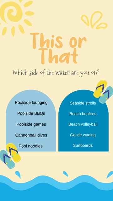 Free Swimming Pool or Beach This or That Instagram Story Template to Edit Online