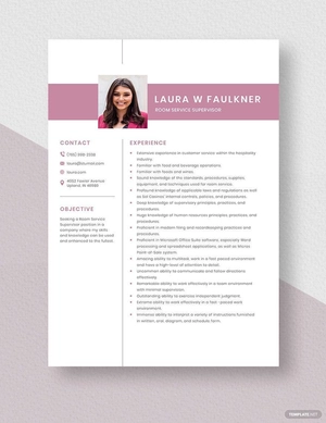 Room Service Supervisor Resume