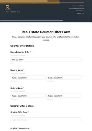 Free Real Estate Counter Offer Form Template to Edit Online
