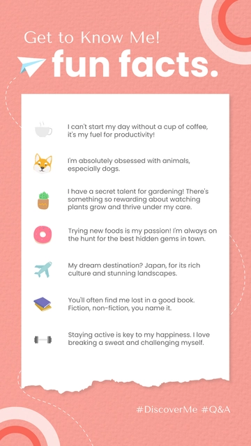 Free Get to Know Me Fun Facts Instagram Story template to Edit Online