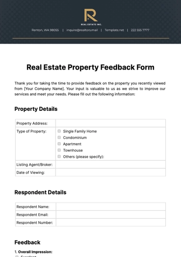 Free Real Estate Property Feedback Form Template to Edit Online