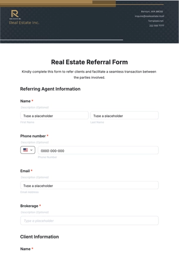 Free Real Estate Referral Form Template