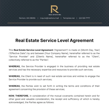 Free Real Estate Service Level Agreement Template to Edit Online