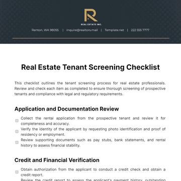 Free Real Estate Tenant Screening Checklist Template to Edit Online