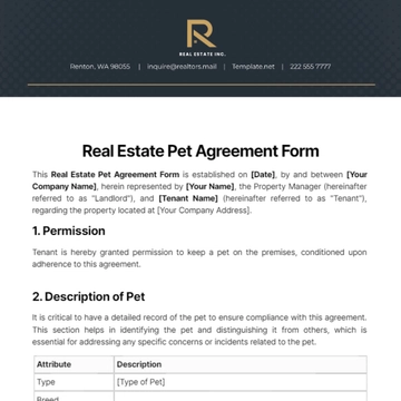 Free Real Estate Pet Agreement Form Template to Edit Online