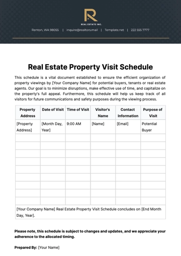 Free Real Estate Property Visit Schedule Template to Edit Online