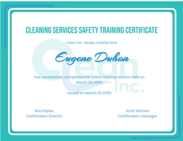 Free Cleaning Services Safety Training Certificate Template to Edit Online