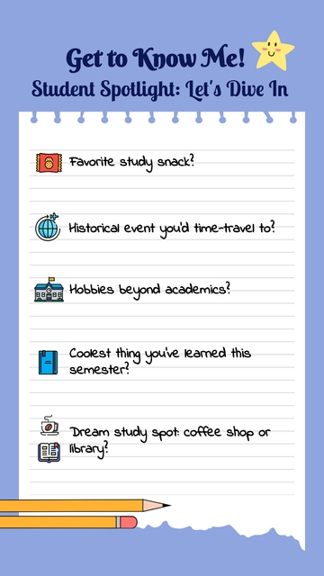 Free Get to Know Me Student Questions Story Template to Edit Online