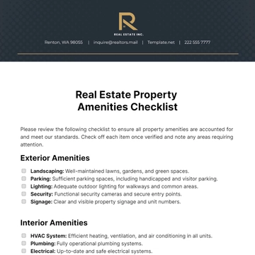 Free Real Estate Property Amenities Checklist Template to Edit Online