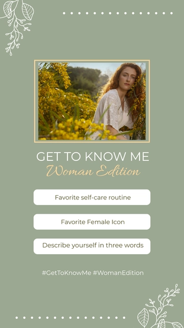 Free Get to Know Me Quiz with Woman Instagram Story Template to Edit Online