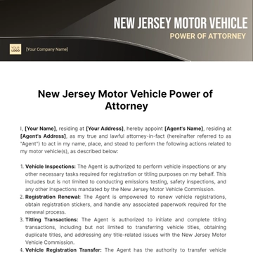 Free New Jersey Motor Vehicle Power of Attorney Template to Edit Online