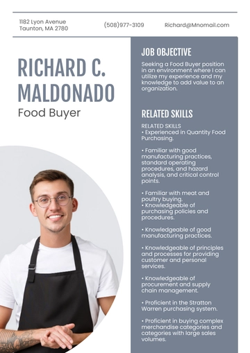 Free Food Buyer Resume to Edit Online