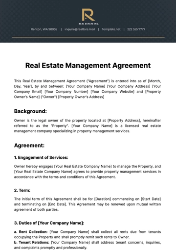 Free Real Estate Management Agreement Template to Edit Online