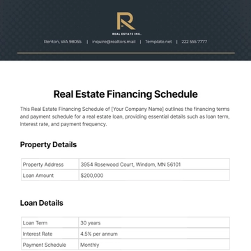 Free Real Estate Financing Schedule Template to Edit Online