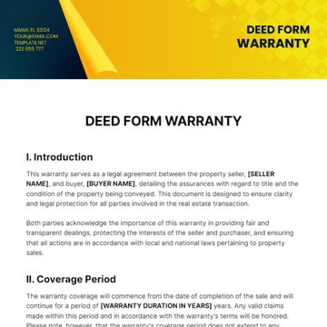 Free Deed Form Warranty Template to Edit Online