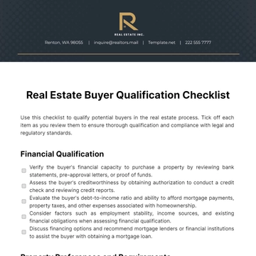 Free Real Estate Buyer Qualification Checklist Template to Edit Online