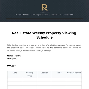 Free Real Estate Weekly Property Viewing Schedule Template to Edit Online